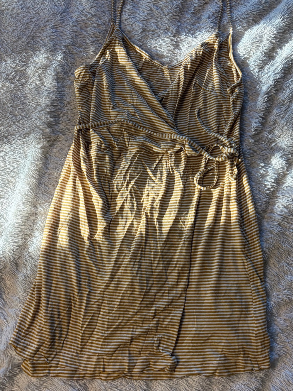 H&M Striped Spaghetti Strap Wrap Dress in Mustard and Black